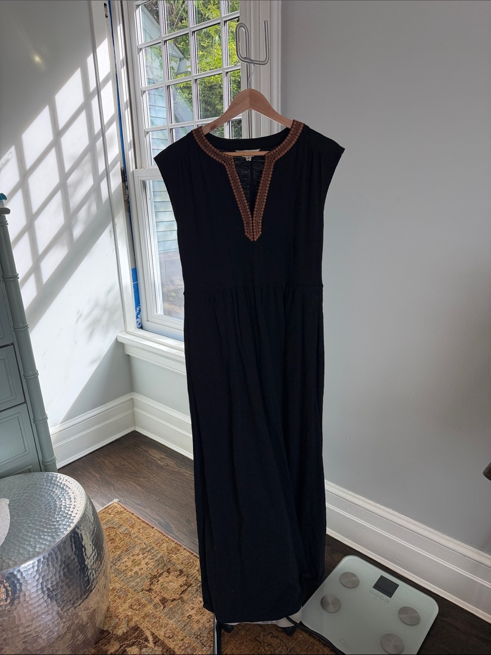 Boden Black Maxi Dress with Embroidered Trim